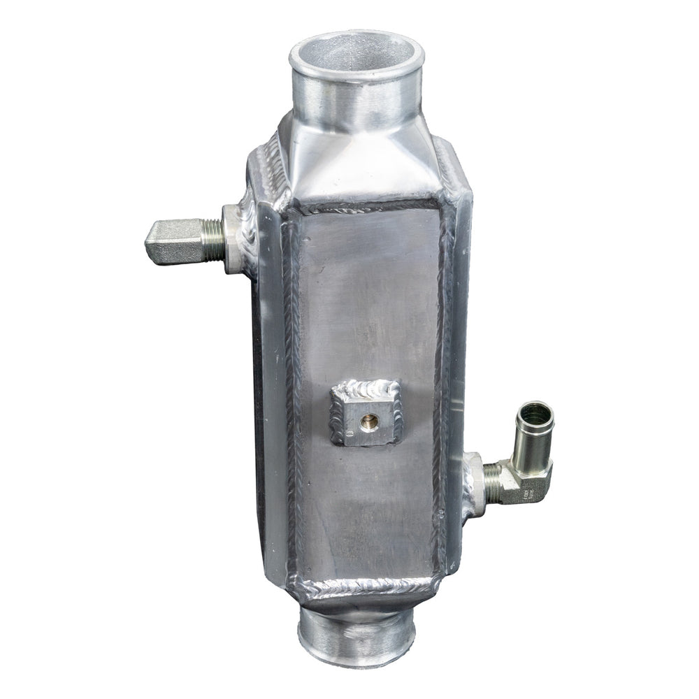 
                  
                    Aluminum coolant reservoir tank with welded fittings, part of the H&S Motorsports Easy Boost Turbo Kit for Polaris RZR Pro R.
                  
                