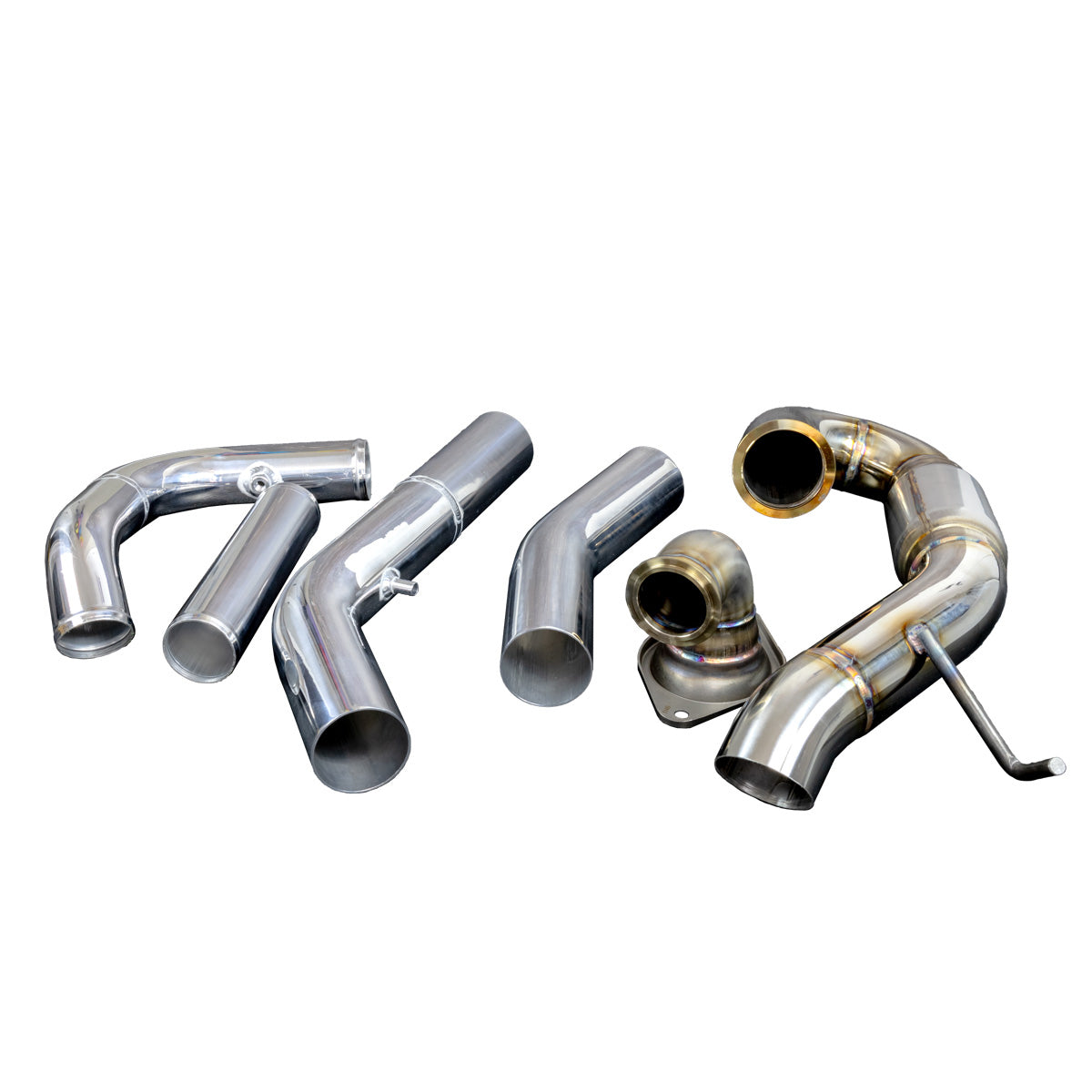
                  
                    Polished and TIG-welded stainless steel exhaust and charge pipes included in the H&S Motorsports Easy Boost Turbo Kit for Polaris RZR Pro R.
                  
                