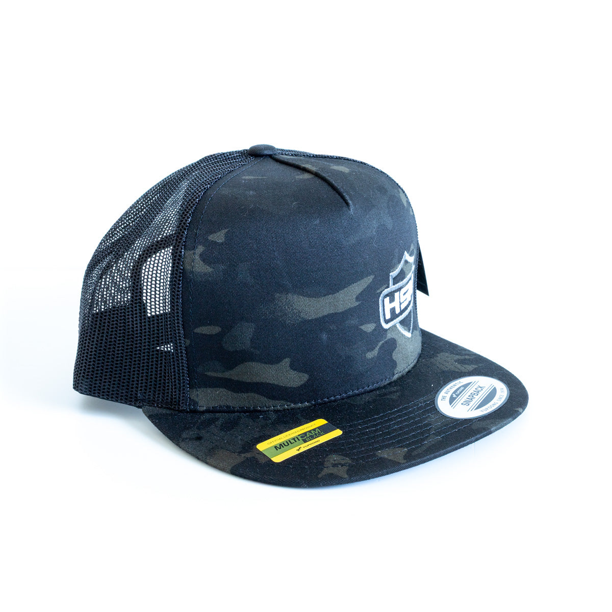 
                  
                    HSM Shield Logo Flat Brim Snapback – Black Camo
                  
                