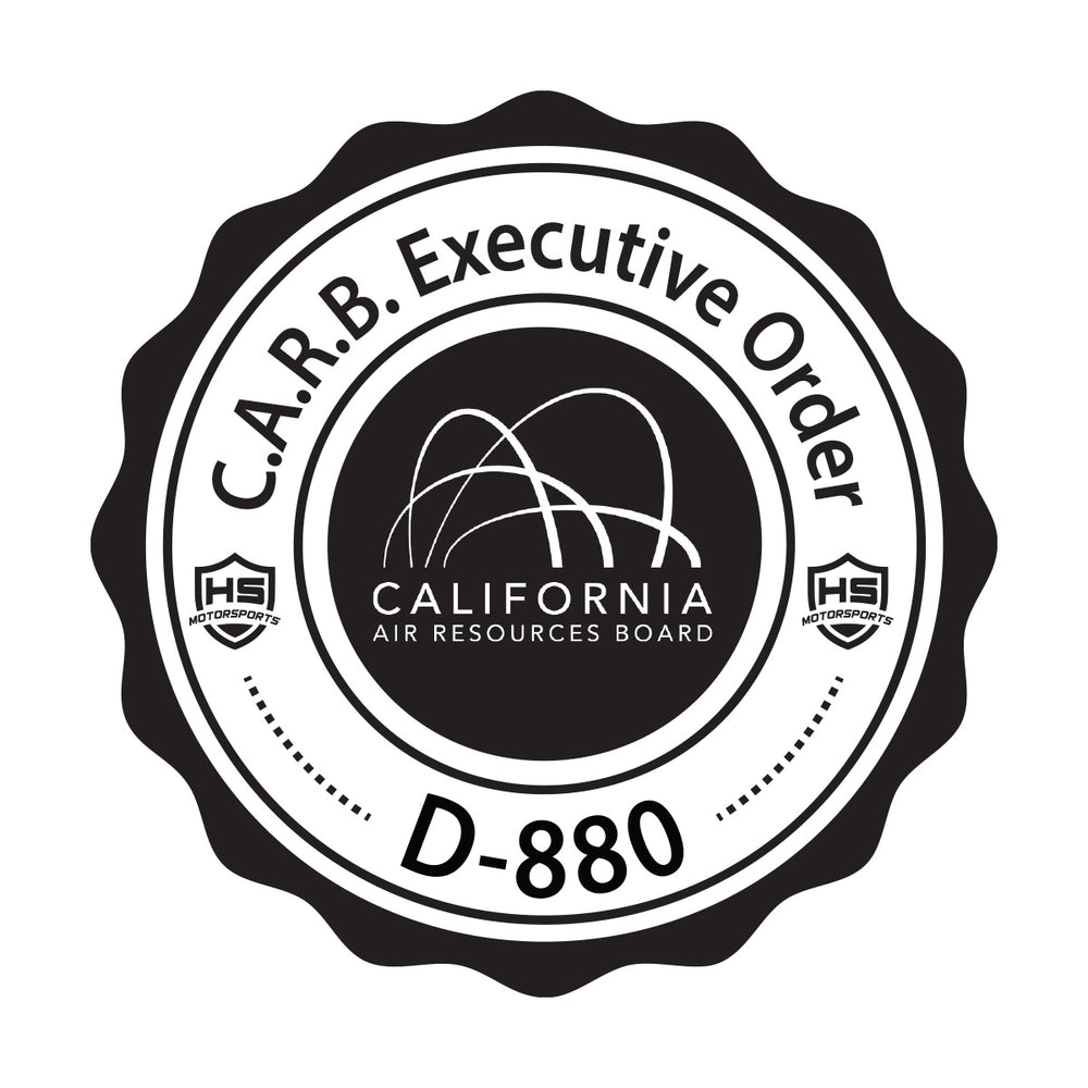 
                  
                    CARB Executive Order D-880 seal for H&S Motorsports, certifying compliance with California Air Resources Board emissions standards
                  
                